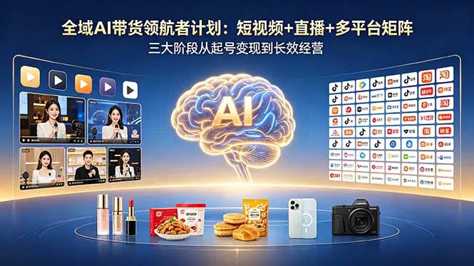 全域AI带货领航者计划：短视频+直播+多平台矩阵，三大阶段从起号变现到长效经营-豌豆轻创