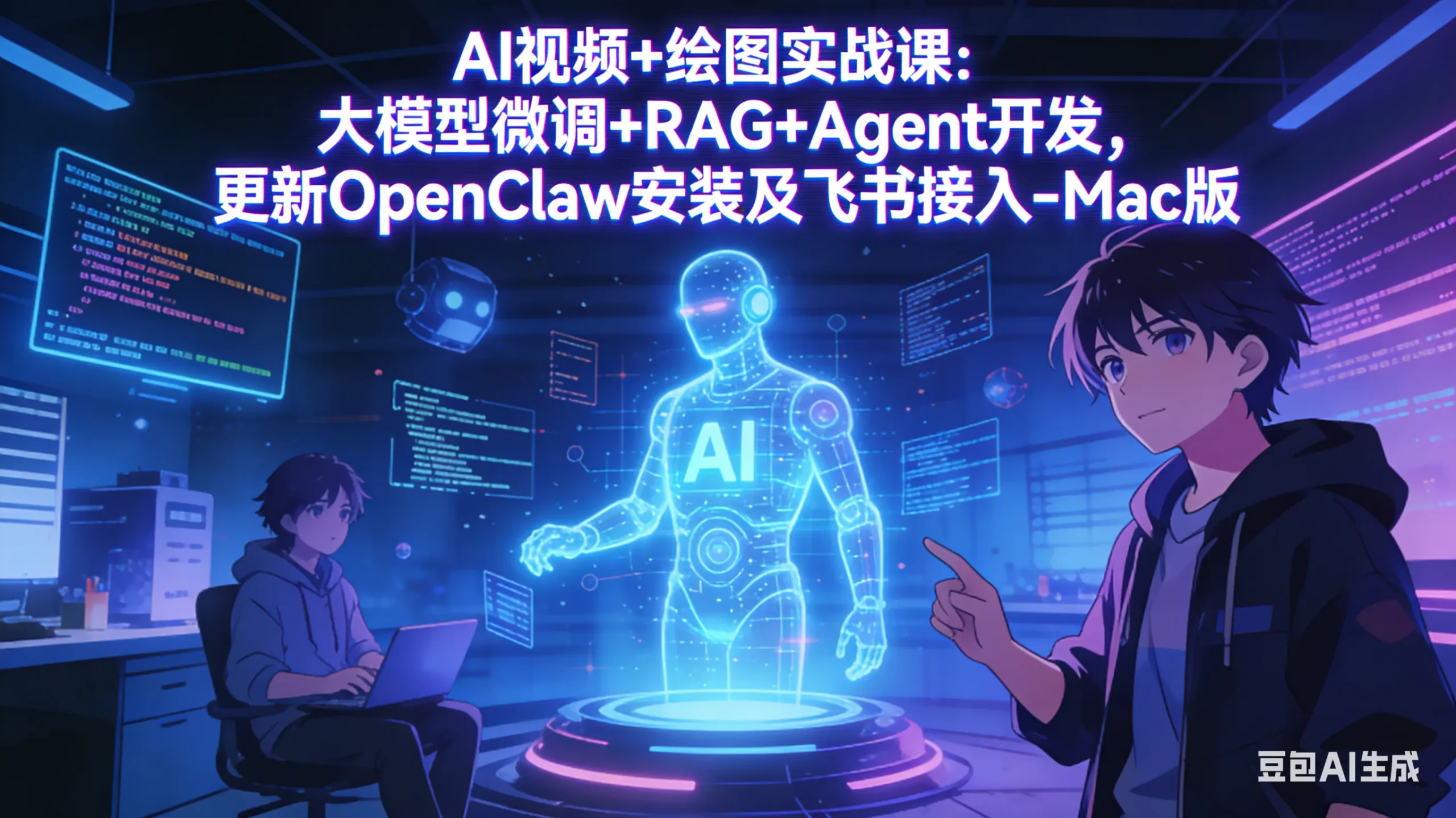 AI视频+绘图实战课:大模型微调+RAG+Agent开发,更新OpenClaw安装及飞书接入-Mac版-豌豆轻创