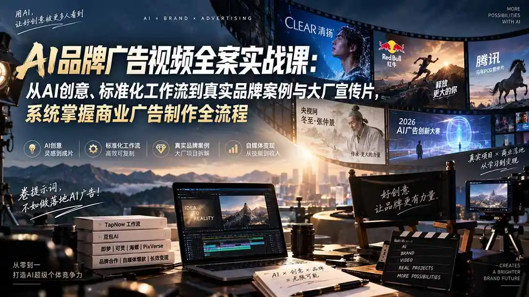 AI品牌广告视频全案实战课：从AI创意、标准化工作流到真实品牌案例与大厂宣传片，系统掌握商业广告制作全流程-豌豆轻创