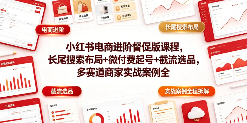 小红书电商进阶督促版课程，长尾搜索布局+微付费起号+截流选品，多赛道商家实战案例全程拆解-豌豆轻创
