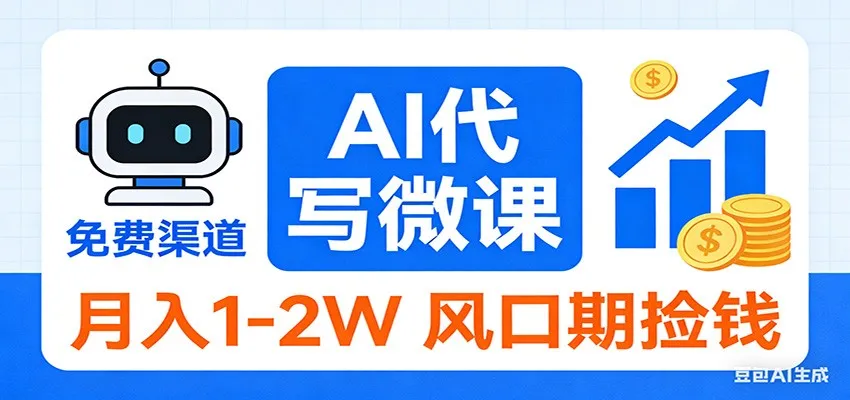 2026告别打工！AI 代写微课，提供免费渠道，月入 1-2W 风口期捡钱-轻创