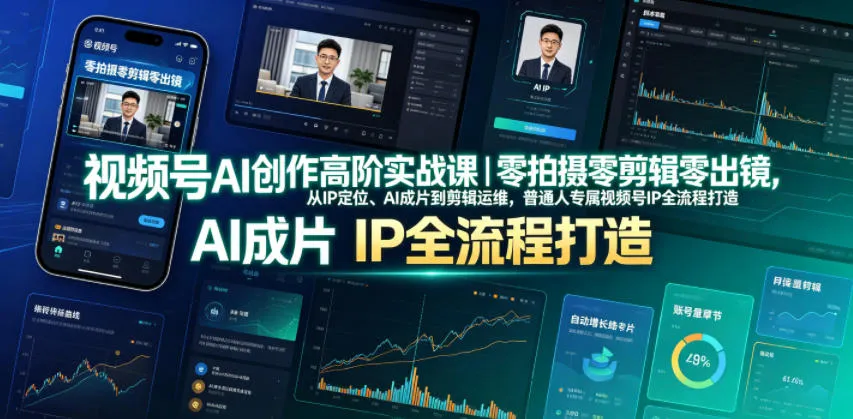 视频号AI创作高阶实战课｜零拍摄零剪辑零出镜，从IP定位、AI成片到剪辑运维，普通人专属视频号IP全流程打造-豌豆轻创