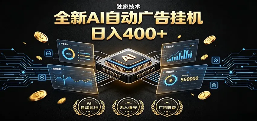 全新AI自动广告挂机 独家技术 躺赚400+ 全程无需人工值守-豌豆轻创