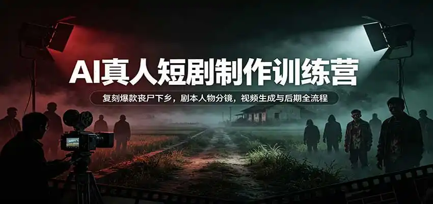 AI真人短剧制作训练营：复刻爆款丧尸下乡，剧本人物分镜，视频生成与后期全流程-豌豆轻创