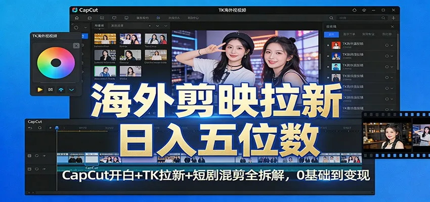 海外剪映拉新日入五位数：CapCut开白+TK拉新+短剧混剪全拆解，0基础到变现-轻创