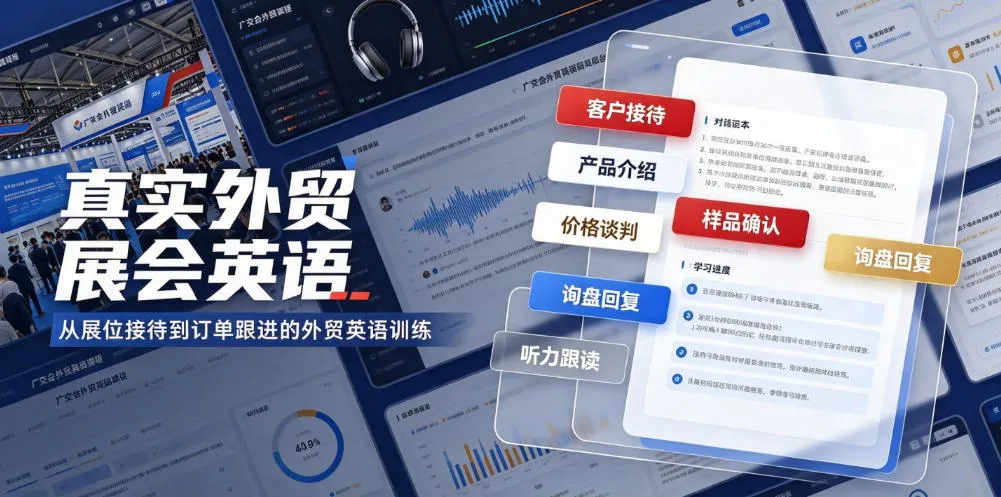 真实外贸展会英语，广交会外贸口语听力突击课程【音频】-豌豆轻创