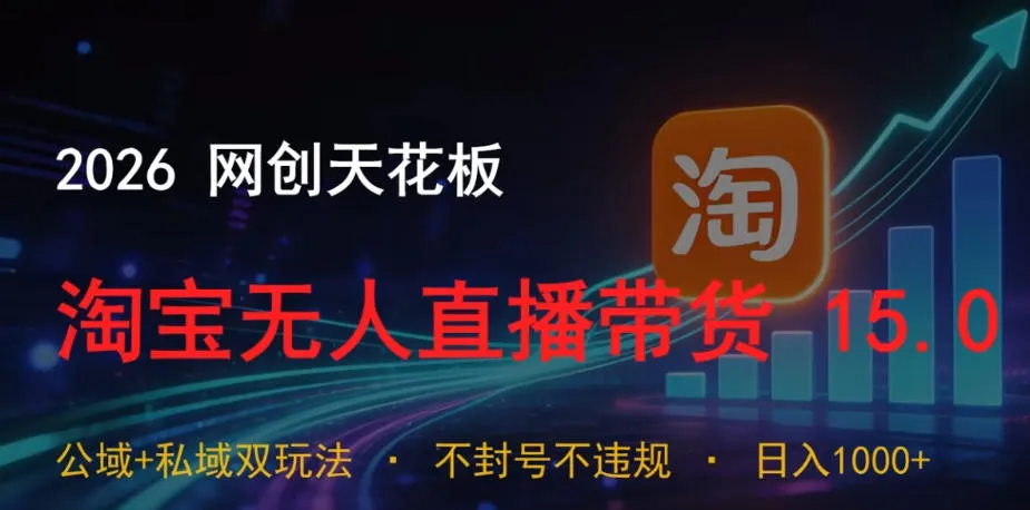 2026网创天花板，淘宝无人直播带货15.0，公域+私域双玩法，日入1k+，不违规不封号【揭秘】-豌豆轻创