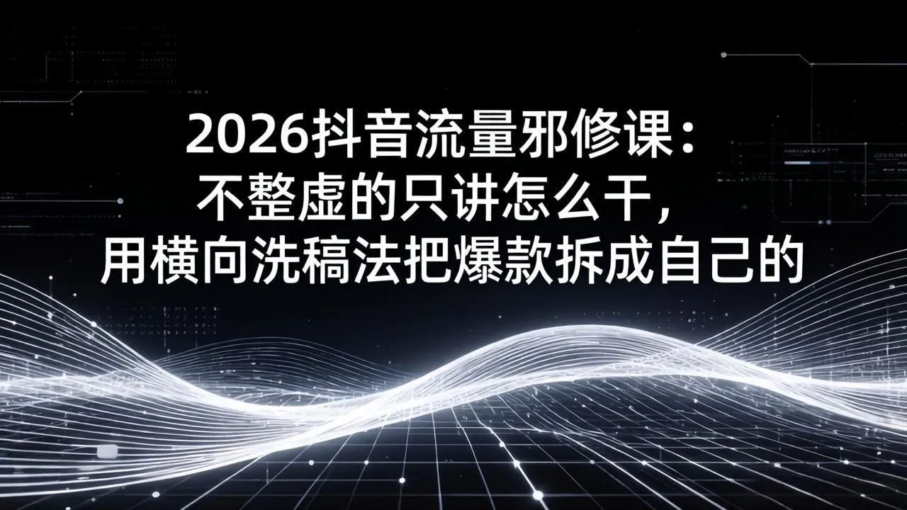 2026抖音流量邪修课:不整虚的只讲怎么干,用横向洗稿法把爆款拆成自己的-豌豆轻创