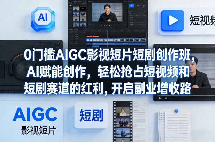 0门槛AIGC影视短片短剧创作班，AI赋能创作，轻松抢占短视频和短剧赛道的红利，开启副业增收路-轻创