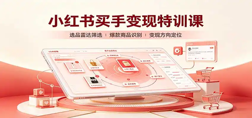 小红书买手变现特训课：账号定位养号起号，选品挂车，笔记标题封面全套教学-豌豆轻创