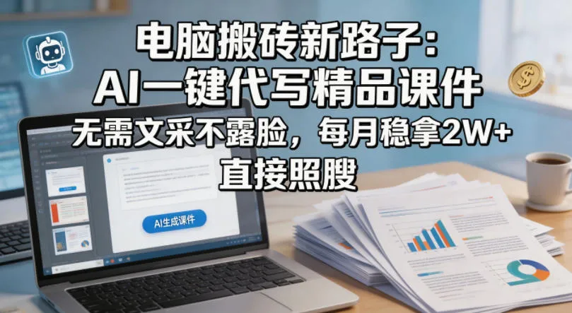 电脑搬砖新路子:AI一键代写精品课件,无需文采不露脸,每月稳拿2W+,直接照搬