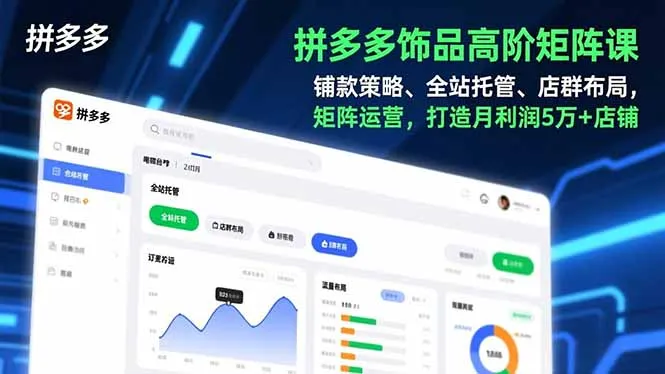 拼多多饰品高阶矩阵课,铺款策略、全站托管、店群布局,矩阵运营,打造月利润5万+店铺-轻创