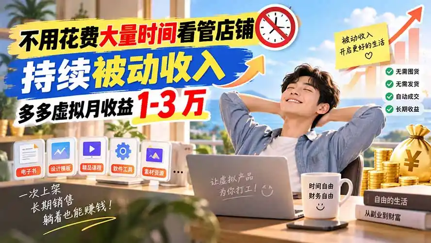 不用花费大量时间看管店铺，持续被动收入，多多虚拟月收益 1-3 万-豌豆轻创