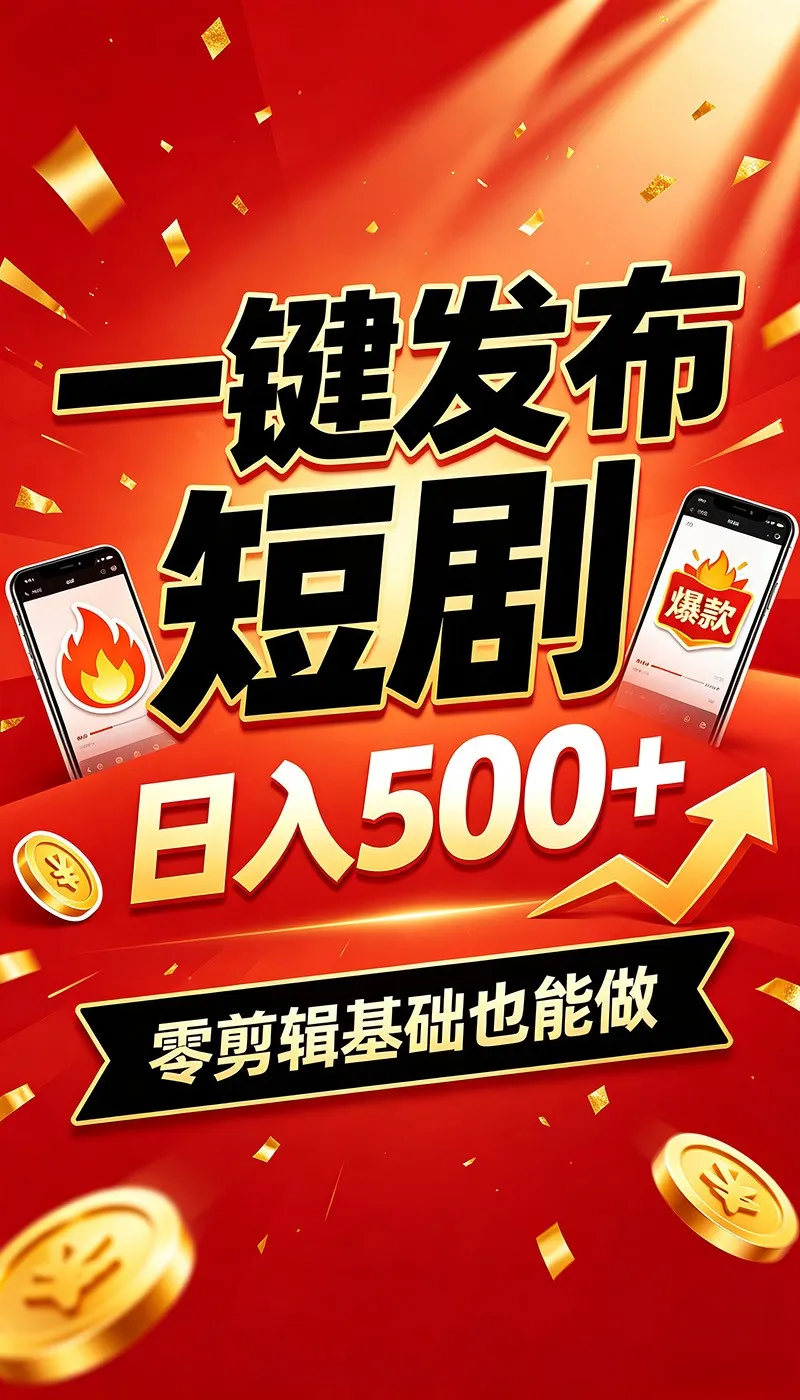 快手短剧一键发布，不用剪辑操作简单，副业日入500+。空闲时间轻松赚收益-豌豆轻创