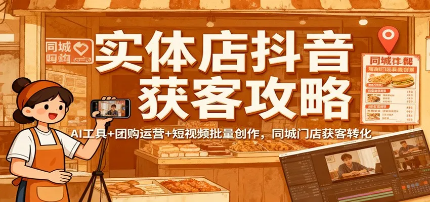实体店抖音获客攻略：AI工具+团购运营+短视频批量创作，同城门店获客转化-轻创