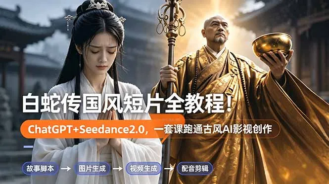 白蛇传-国风短片全教程！ChatGPT+Seedance2.0，一套课跑通古风AI影视创作-豌豆轻创