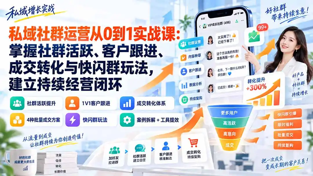 私域社群运营从0到1实战课：掌握社群活跃、客户跟进、成交转化与快闪群玩法，建立持续经营闭环-豌豆轻创