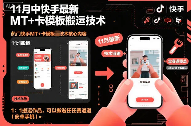 11月中快手最新MT+卡模板搬运技术,1:1搬运作品,可以搬运任何赛道(安卓手机)-轻创