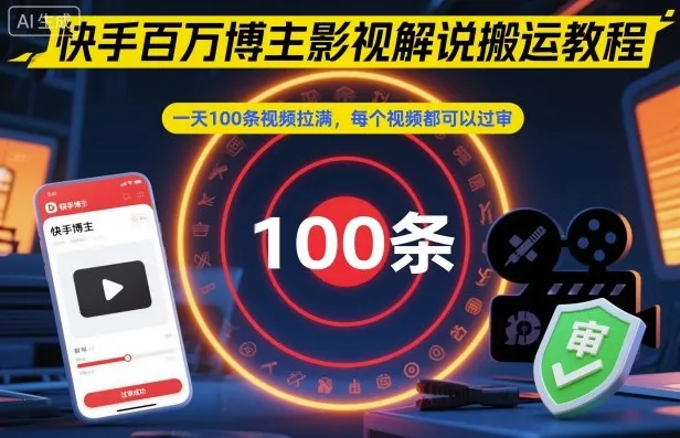 快手百万博主影视解说搬运教程,一天100条视频拉满,每个视频都可以过审-轻创