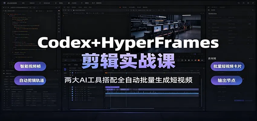 Codex+HyperFrames剪辑实战课：两大AI工具搭配全自动批量生成短视频-豌豆轻创