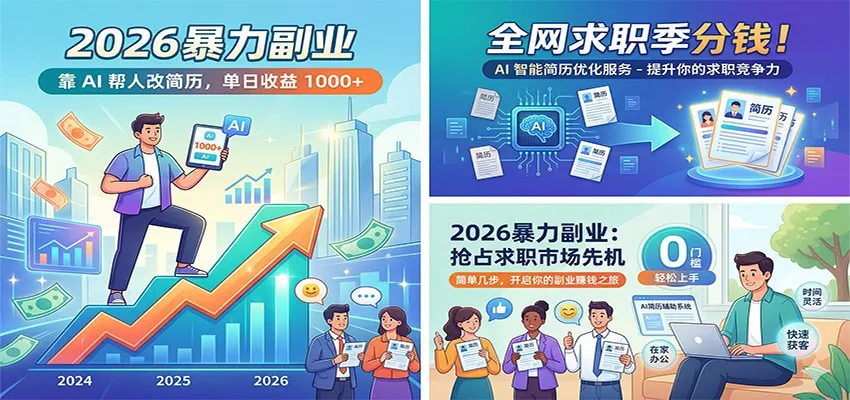 2026暴力副业：靠AI帮人改简历，单日收益1000+，全网求职季分钱-豌豆轻创