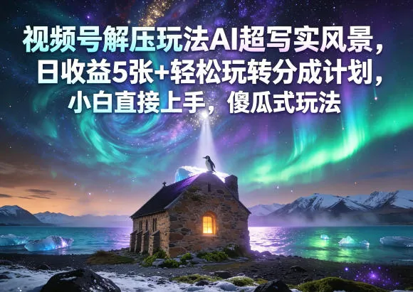 视频号解压玩法AI超写实风景，日收益5张+轻松玩转分成计划，小白直接上手，傻瓜式玩法-豌豆轻创
