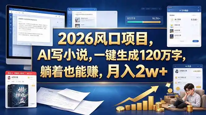 2026 风口项目，AI 写小说，一键生成 120 万字，躺着也能赚，月入 2w +-豌豆轻创