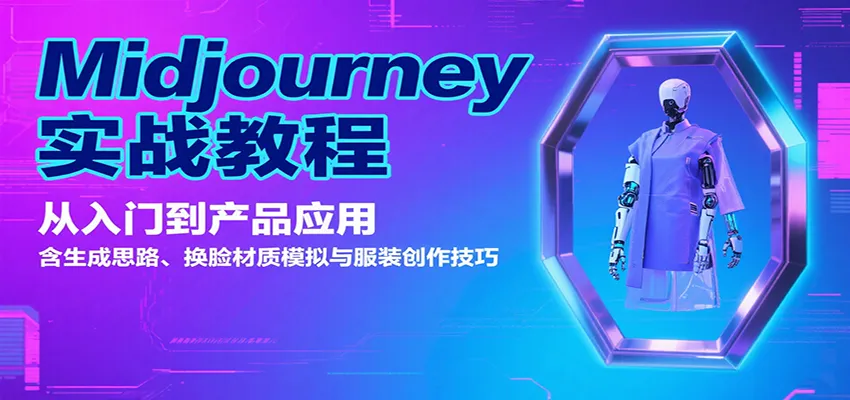 Midjourney实战教程：从入门到产品应用，含生成思路、换脸材质模拟与服装创作技巧-轻创