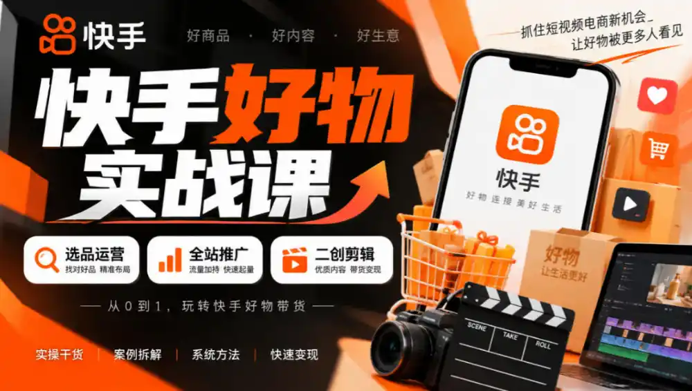 快手好物实战课｜选品运营+全站推广+二创剪辑带货变现-豌豆轻创