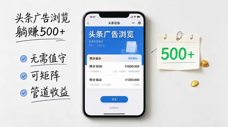 头条广告浏览躺赚500+无需值守，可矩阵并附有管道收益-豌豆轻创