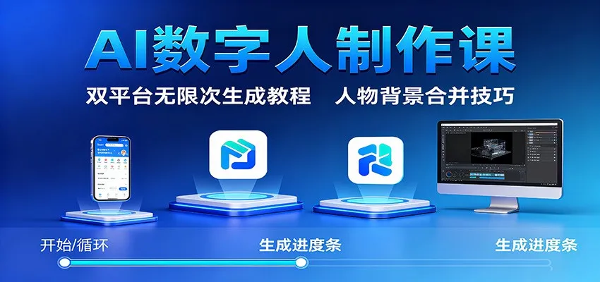 AI数字人制作课：双平台无限次生成教程，人物背景合并技巧-轻创