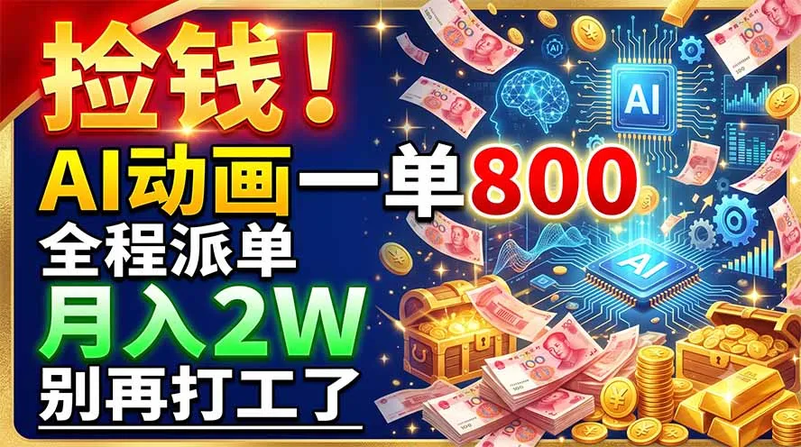 捡钱！AI动画一单800，全程派单，月入2W，别再打工了-豌豆轻创