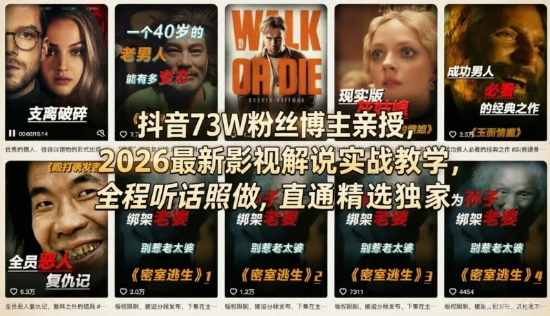 抖音73W粉丝博主亲授，2026最新影视解说实战教学，全程听话照做，直通精选独家-豌豆轻创