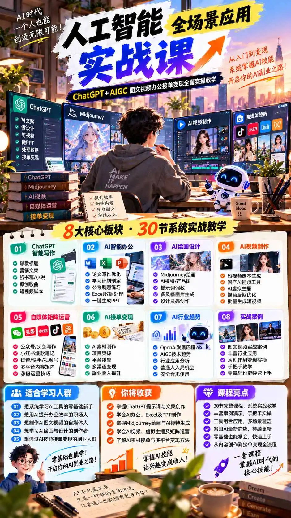 一个人掌握AI写作设计剪辑全套技能：从ChatGPT办公、AI绘画到虚拟主播、自媒体运营及接单变现-豌豆轻创