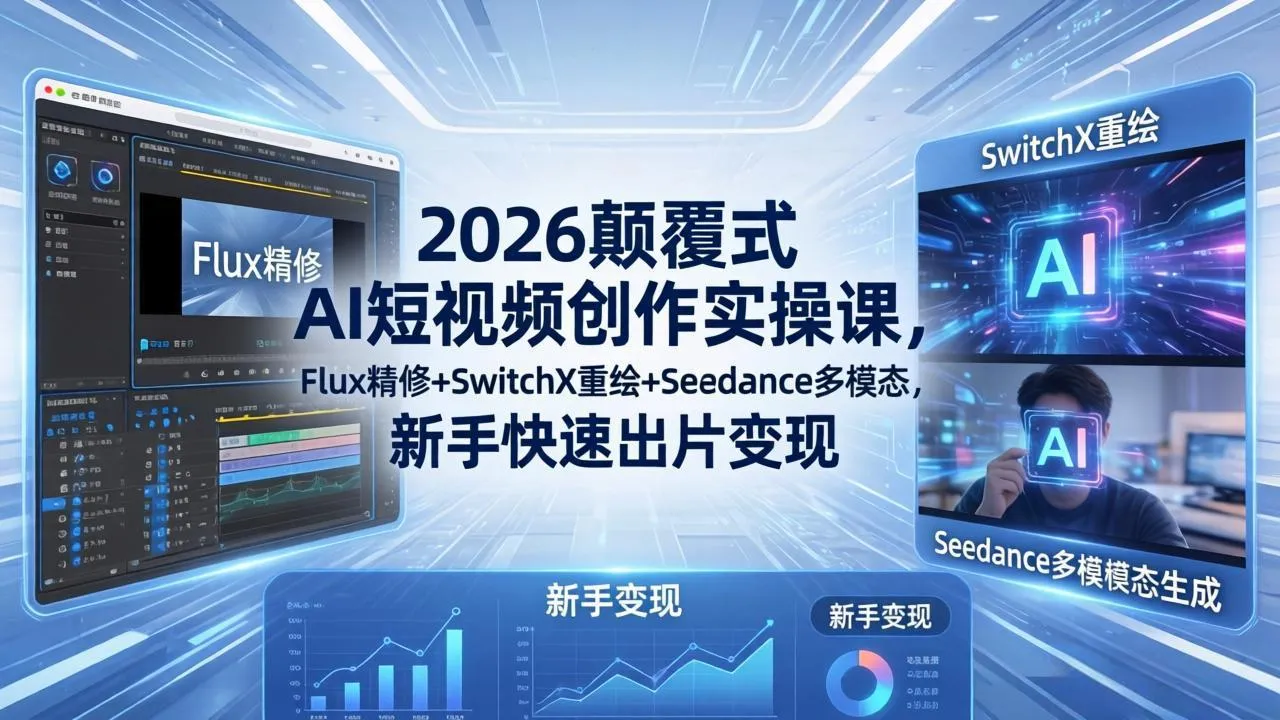 2026颠覆式 AI短视频创作课-5月更新，Flux精修+SwitchX重绘+Seedance多模态，新手快速出片变现-豌豆轻创