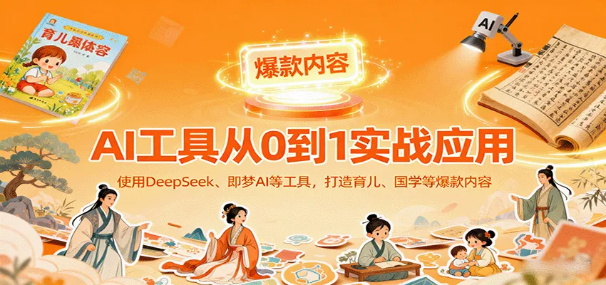 AI工具实战应用，零基础使用DeepSeek、即梦AI等打造育儿、国学等可变现的爆款作品-轻创