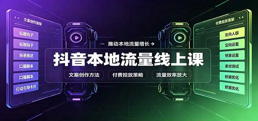 抖音本地流量线上课：账号搭建拍摄剪辑，文案创作与付费投放教学-豌豆轻创