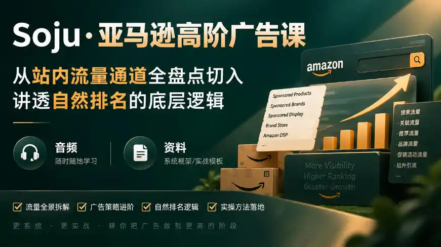 亚马逊高阶广告课，从站内流量通道全盘点切入，讲透自然排名的底层逻辑(直播+音频+资料)-豌豆轻创
