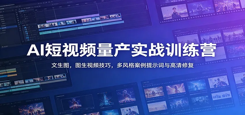 AI短视频量产实战训练营：文生图，图生视频技巧，多风格案例提示词与高清修复-豌豆轻创