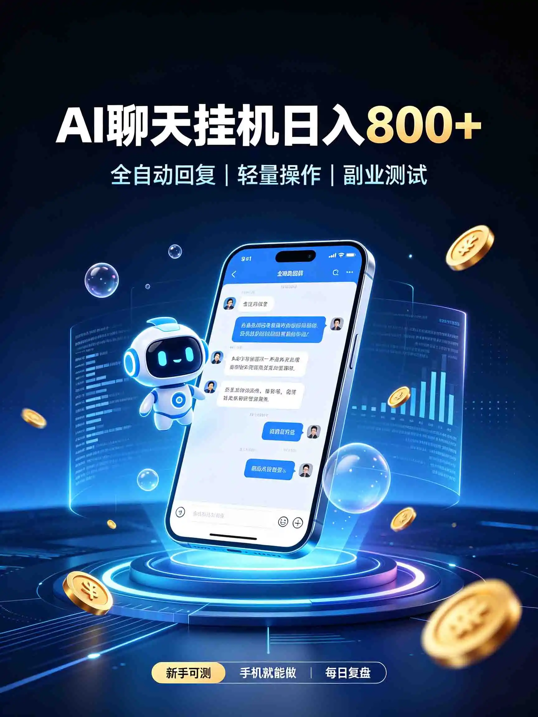 AI聊天挂机，日入800+，适用个人副业，工作室矩阵操作-豌豆轻创