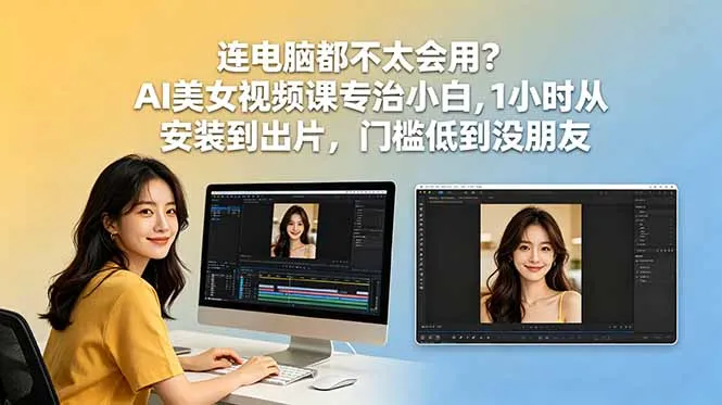 连电脑都不太会用？AI美女视频课专治小白，1小时从安装到出片，门槛低到没朋友-豌豆轻创