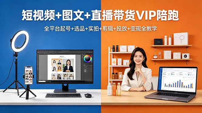 短视频+图文+直播带货VIP陪跑，全平台起号+选品+实拍+剪辑+投放+变现全教学-豌豆轻创