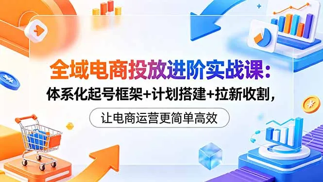 全域电商投放进阶实战课：体系化起号框架+计划搭建+拉新收割，让电商运营更简单高效-豌豆轻创
