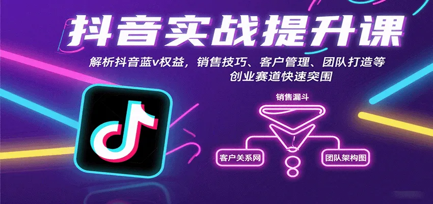 抖音实战提升课：解析抖音蓝v权益，销售技巧、客户管理、团队打造等创业赛道快速突围-轻创