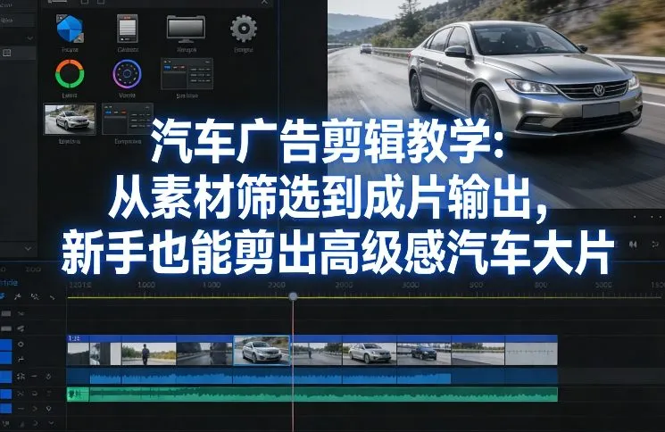 汽车广告剪辑教学：从素材筛选到成片输出，新手也能剪出高级感汽车大片-轻创