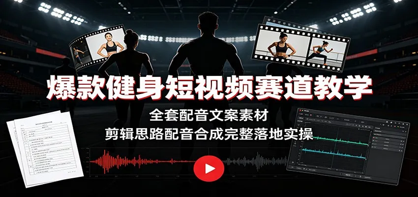 爆款健身短视频赛道教学：全套配音文案素材，剪辑思路配音合成完整落地实操-豌豆轻创