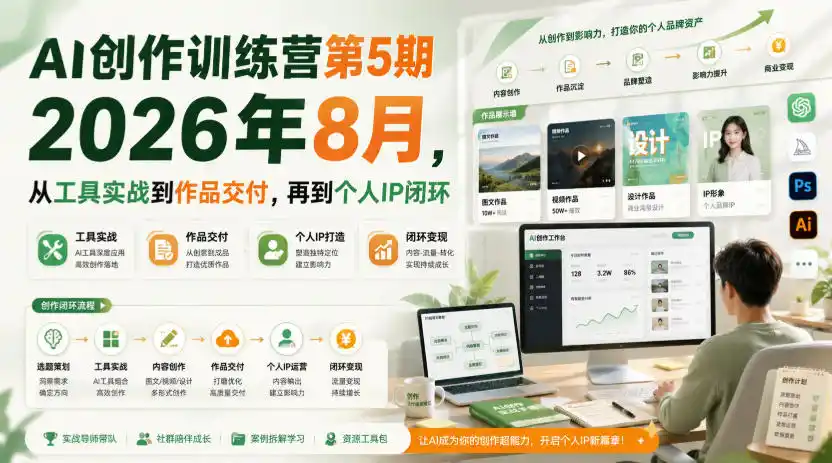 AI创作训练营第5期2026年8月，从工具实战到作品交付，再到个人IP闭环(更新0910)-豌豆轻创